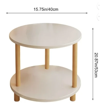 Masuta rotunda moderna cu polita blat alb si picioare din lemn 40 x 53 cm