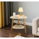 Masuta moderna cu 2 polite blat alb si picioare din lemn 50 x 40 cm triunghi