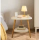 Masuta moderna cu 2 polite blat alb si picioare din lemn 50 x 40 cm triunghi
