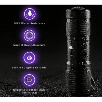 Mini Lanterna UV cu Iluminare ultravioleta autentificarea documentelor si bancnotelor 9cm
