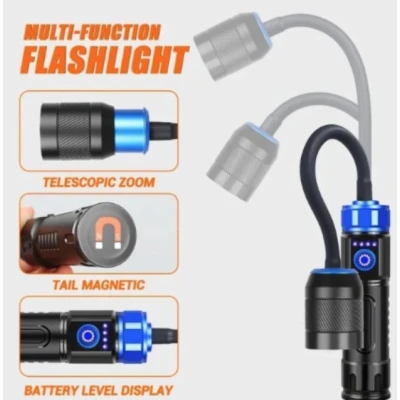 Lampa LED de lucru reincarcabila cu gat flexibil lumina reglabila magnetica acumulator 26650 si USB