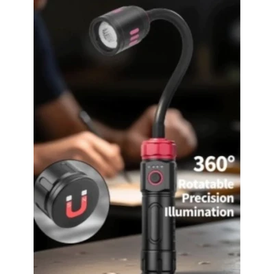 Lampa LED de lucru reincarcabila cu gat flexibil lumina reglabila magnetica acumulator 26650 si USB