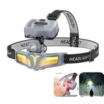 Lanterna frontala LED cu acumulatori reincarcabili si incarcare solara 11 moduri iluminare 2400mAh