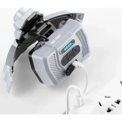 Lanterna frontala LED cu acumulatori reincarcabili si incarcare solara 11 moduri iluminare 2400mAh