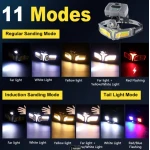 Lanterna frontala LED cu acumulatori reincarcabili si incarcare solara 11 moduri iluminare 2400mAh