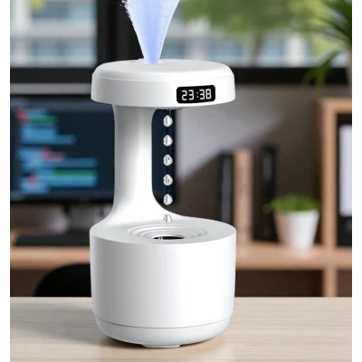 Umidificator si difuzor de aroma tehnologie Anti Gravity 600ml cu afisaj ora si lumina ambientala