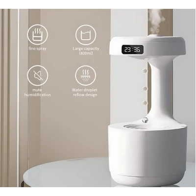 Umidificator si difuzor de aroma tehnologie Anti Gravity 600ml cu afisaj ora si lumina ambientala