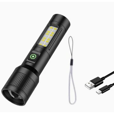 Lanterna multifunctionala LED CB 503A TG cu panou lateral COB si incarcare USB