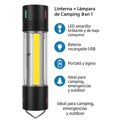 Lanterna de mana CB 801 TG LED 3 in 1 pentru camping urgente reincarcabila prin USB
