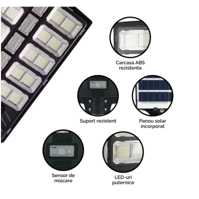 Lampa solara stradala LED 1000W cu 15 casete senzor miscare telecomanda IP67 YH25