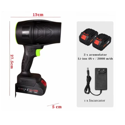 Suflanta aer portabila fara fir 48V cu 2 acumulatori NEAGRA