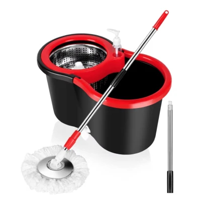 Set mop rotativ si galeata cu sistem de stoarcere maner reglabil din otel Inoxidabil cu 5 rezerve