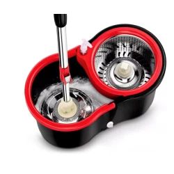 Set mop rotativ si galeata cu sistem de stoarcere maner reglabil din otel Inoxidabil cu 5 rezerve