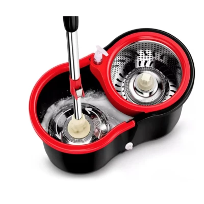 Set mop rotativ si galeata cu sistem de stoarcere maner reglabil din otel Inoxidabil cu 5 rezerve