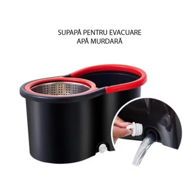 Set mop rotativ si galeata cu sistem de stoarcere maner reglabil din otel Inoxidabil cu 5 rezerve