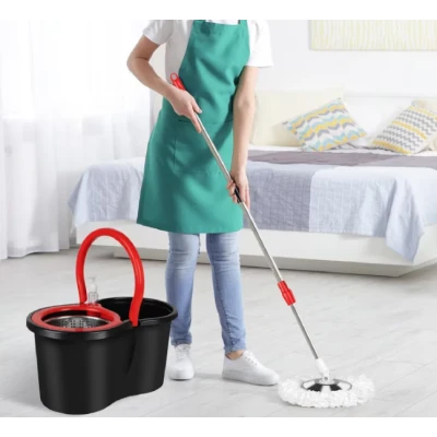 Set mop rotativ si galeata cu sistem de stoarcere maner reglabil din otel Inoxidabil cu 5 rezerve