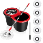 Set mop rotativ si galeata cu sistem de stoarcere maner reglabil din otel Inoxidabil cu 5 rezerve