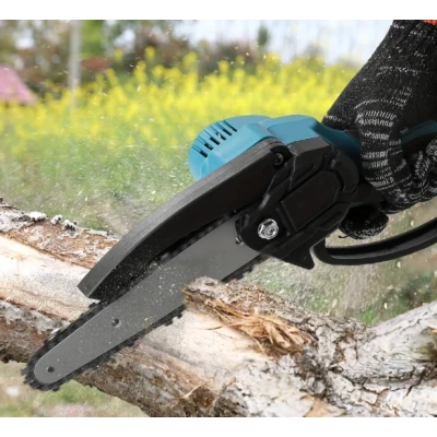 Mini fierastrau electric 6 inch lama utila cu 1 acumulator 48V rezervor ulei pentru lubrifiere 2 lanturi