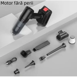 Aspirator auto 10000Pa motor fara perii portabil negru 2000mAh cu 9 accesorii