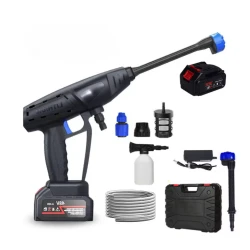 Aparat de spalat cu presiune portabil 300W de 70Bar tip 6 in 1 duza 1 baterie 1200mAh negru/albastru