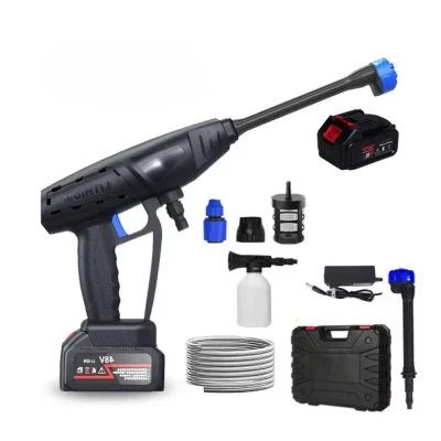 Aparat de spalat cu presiune portabil 300W de 70Bar tip 6 in 1 duza 1 baterie 1200mAh negru/albastru