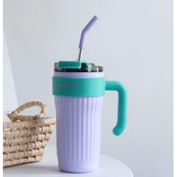 Cana cu maner si pai reutilizabil marime MEDIE design modern texturat