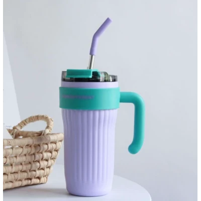 Cana cu maner si pai reutilizabil marime MEDIE design modern texturat