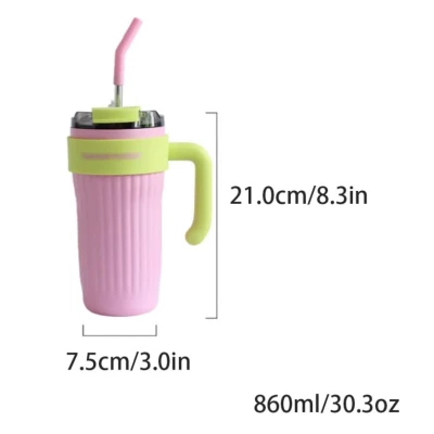 Cana cu maner si pai reutilizabil marime MEDIE design modern texturat