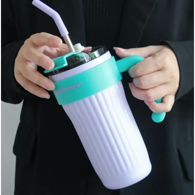 Cana cu maner si pai reutilizabil marime MEDIE design modern texturat