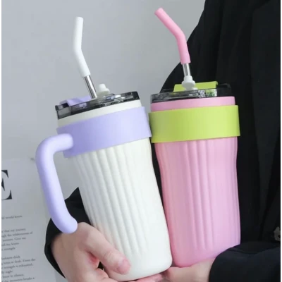 Cana cu maner si pai reutilizabil marime MEDIE design modern texturat