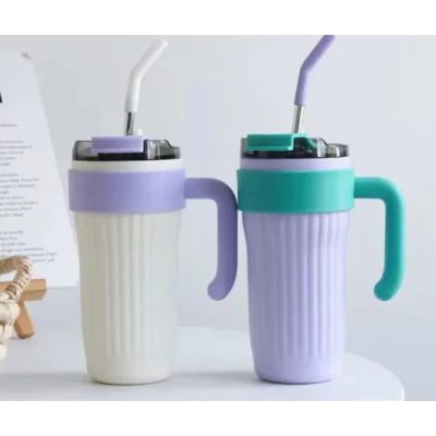 Cana cu maner si pai reutilizabil marime MEDIE design modern texturat