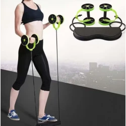 Aparat fitness cu role duble si corzi elastice pentru abdomene spate brate si picioare