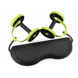Aparat fitness cu role duble si corzi elastice pentru abdomene spate brate si picioare
