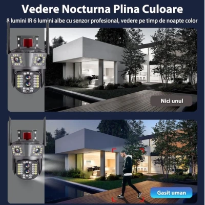 Camera de supraveghere tripla 4K WiFi Zoom 10x PTZ Detectare Umana Auto Tracking IP66