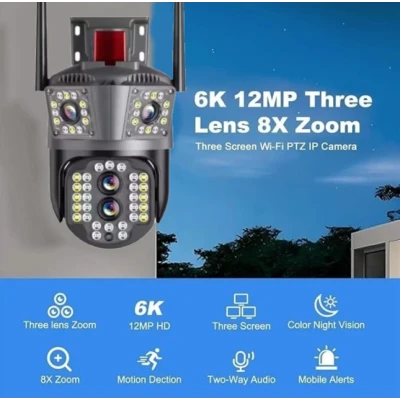 Camera de supraveghere tripla 4K WiFi Zoom 10x PTZ Detectare Umana Auto Tracking IP66