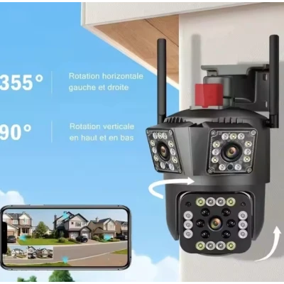 Camera de supraveghere tripla 4K WiFi Zoom 10x PTZ Detectare Umana Auto Tracking IP66