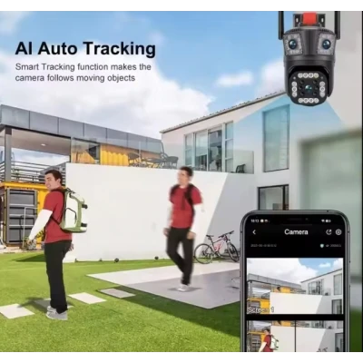 Camera de supraveghere tripla 4K WiFi Zoom 10x PTZ Detectare Umana Auto Tracking IP66