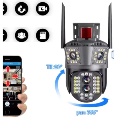Camera de supraveghere tripla 4K WiFi Zoom 10x PTZ Detectare Umana Auto Tracking IP66