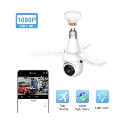 Camera supraveghere tip BEC cu 3 brate LED 3MP HD WiFi PTZ Montaj E27 Monitorizare Interioara pentru Locuinta
