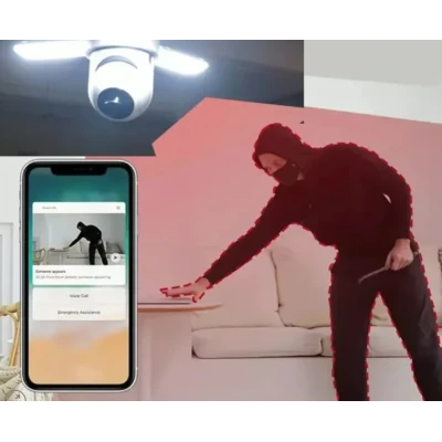 Camera supraveghere tip BEC cu 3 brate LED 3MP HD WiFi PTZ Montaj E27 Monitorizare Interioara pentru Locuinta