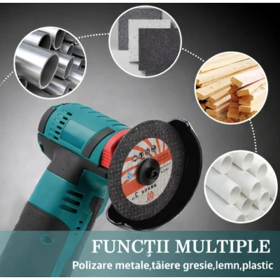 Mini polizor unghiular 20cm de 12V putere 750W cu 19500 rpm 2 Discuri 76 mm 2 Acumulatori