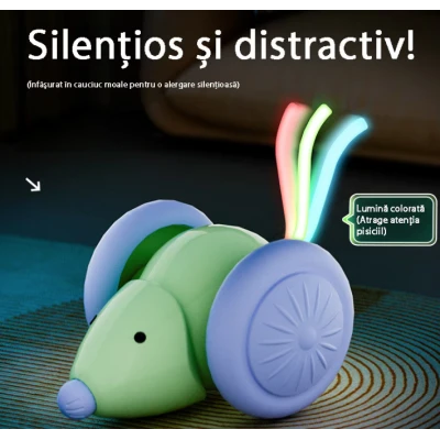 Jucarie automata soricel pentru pisici evita obstacolele miscari aleatorii Coada LED RGB