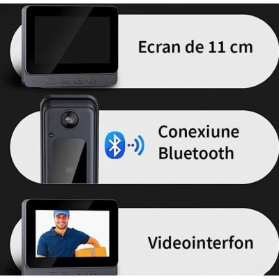 Sonerie video inteligenta bluetooth night vision infrarosu senzor IR interfon video HD 8MP comunicare bidirectional