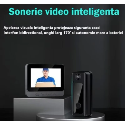 Sonerie video inteligenta bluetooth night vision infrarosu senzor IR interfon video HD 8MP comunicare bidirectional