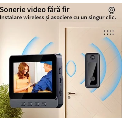 Sonerie video inteligenta bluetooth night vision infrarosu senzor IR interfon video HD 8MP comunicare bidirectional