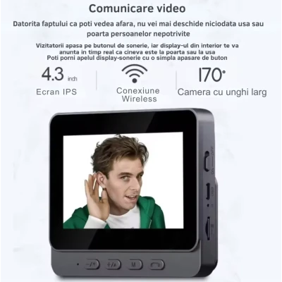 Sonerie video inteligenta bluetooth night vision infrarosu senzor IR interfon video HD 8MP comunicare bidirectional