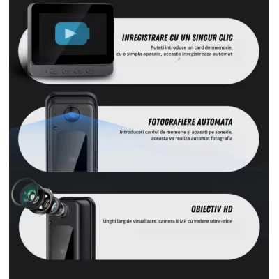 Sonerie video inteligenta bluetooth night vision infrarosu senzor IR interfon video HD 8MP comunicare bidirectional