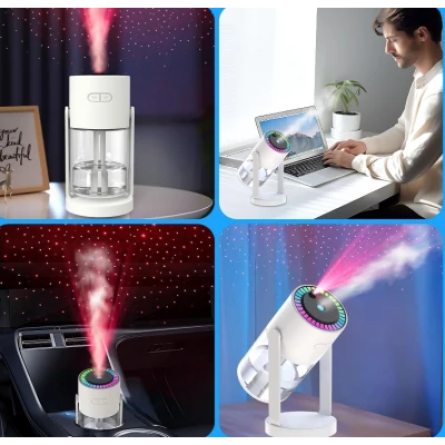 Umidificator auto cu proiectie cer instelat aromaterapie alb capacitate rezervor 280ml