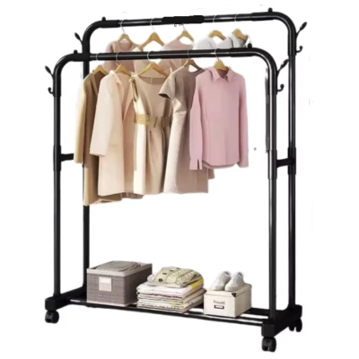 Suport metalic dublu de umerase pentru haine spatiu incaltaminte Negru 96 x 45 x 150 cm