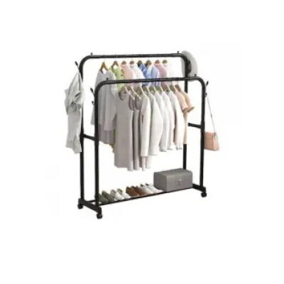 Suport metalic dublu de umerase pentru haine spatiu incaltaminte Negru 96 x 45 x 150 cm